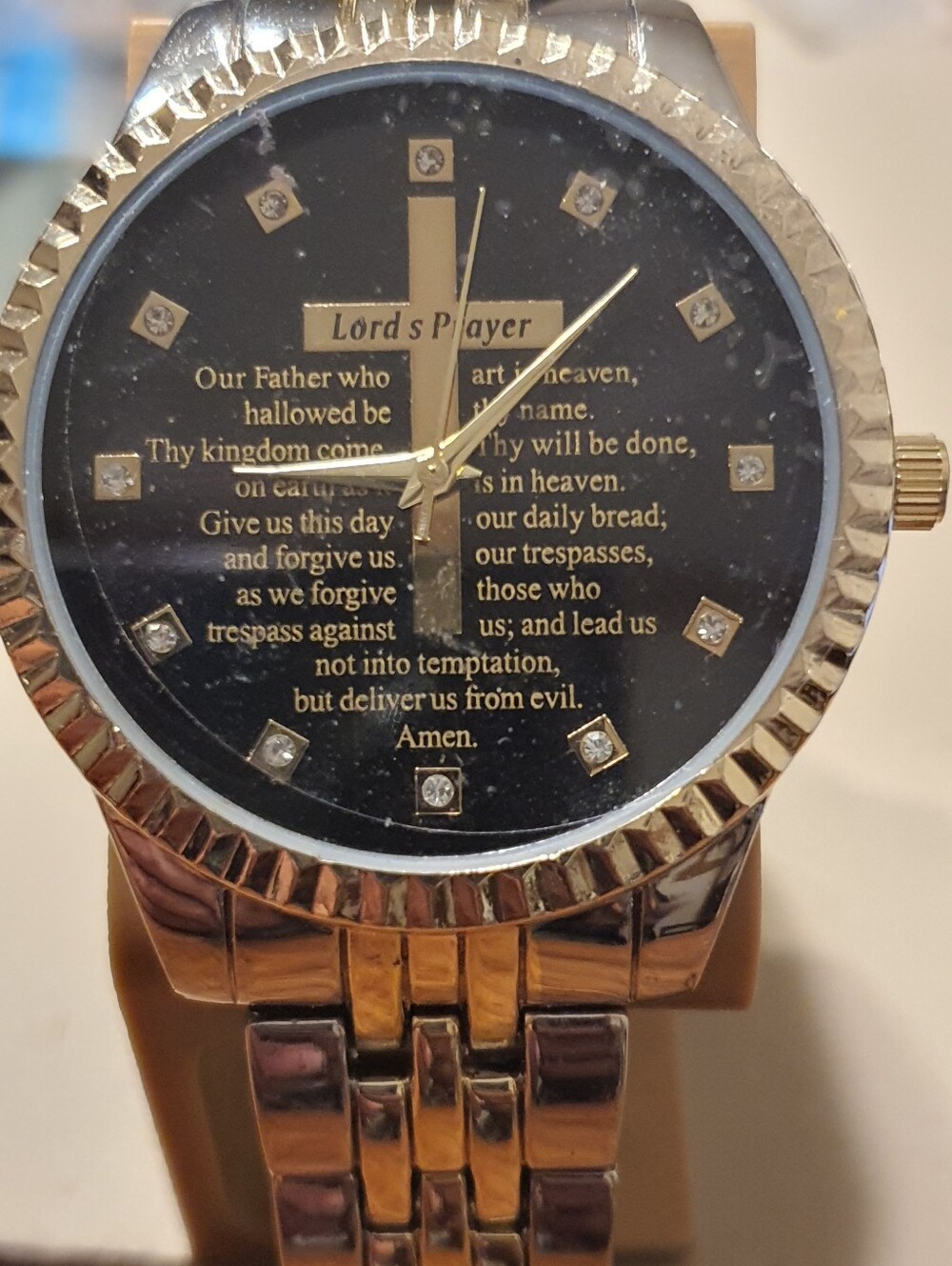 NWT- Accutime Lord's Prayer 2-Tone/Black Stainless Steel Men's Watch
